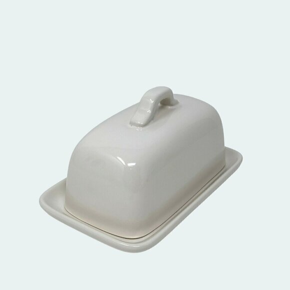 Rae Dunn Covered Butter Plate Dish Ceramic Farmhouse White Black LL Gift White - Picture 6 of 6